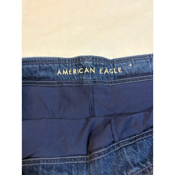 American Eagle Pleated Mini Skort Blue Denim Jean Skirt Belted Women’s Size 12 - Picture 5 of 7